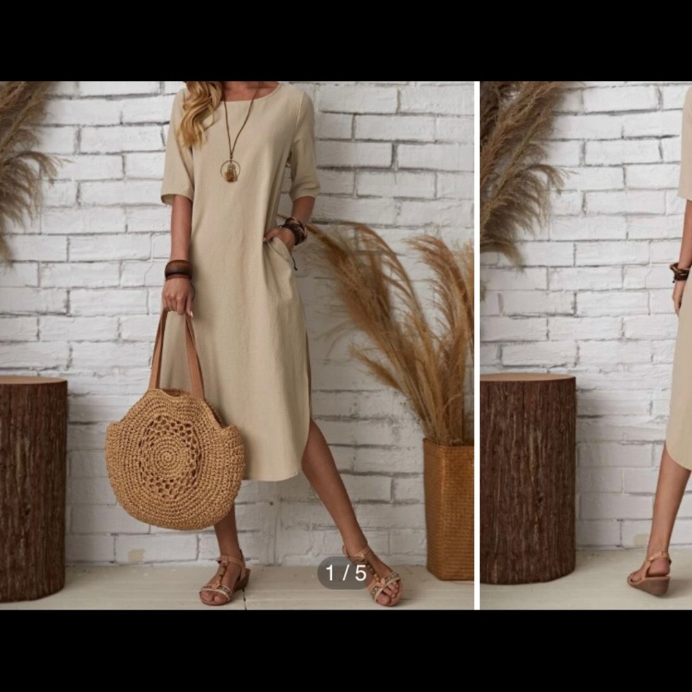 Tan Linen Tunic Dress